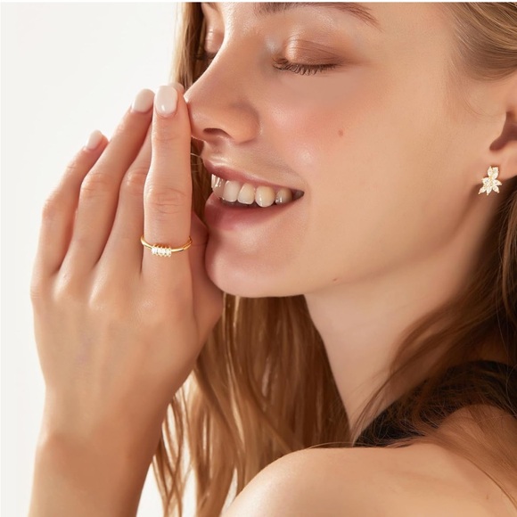 Selena 1.5mm 14k Gold Plated Baguette Cubic Zirconia Eternity Ring - Picture 2 of 3